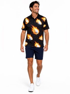 Greater Half Torched Golf Ball Polo Men’s M Black Performance Golfcore Shirt
